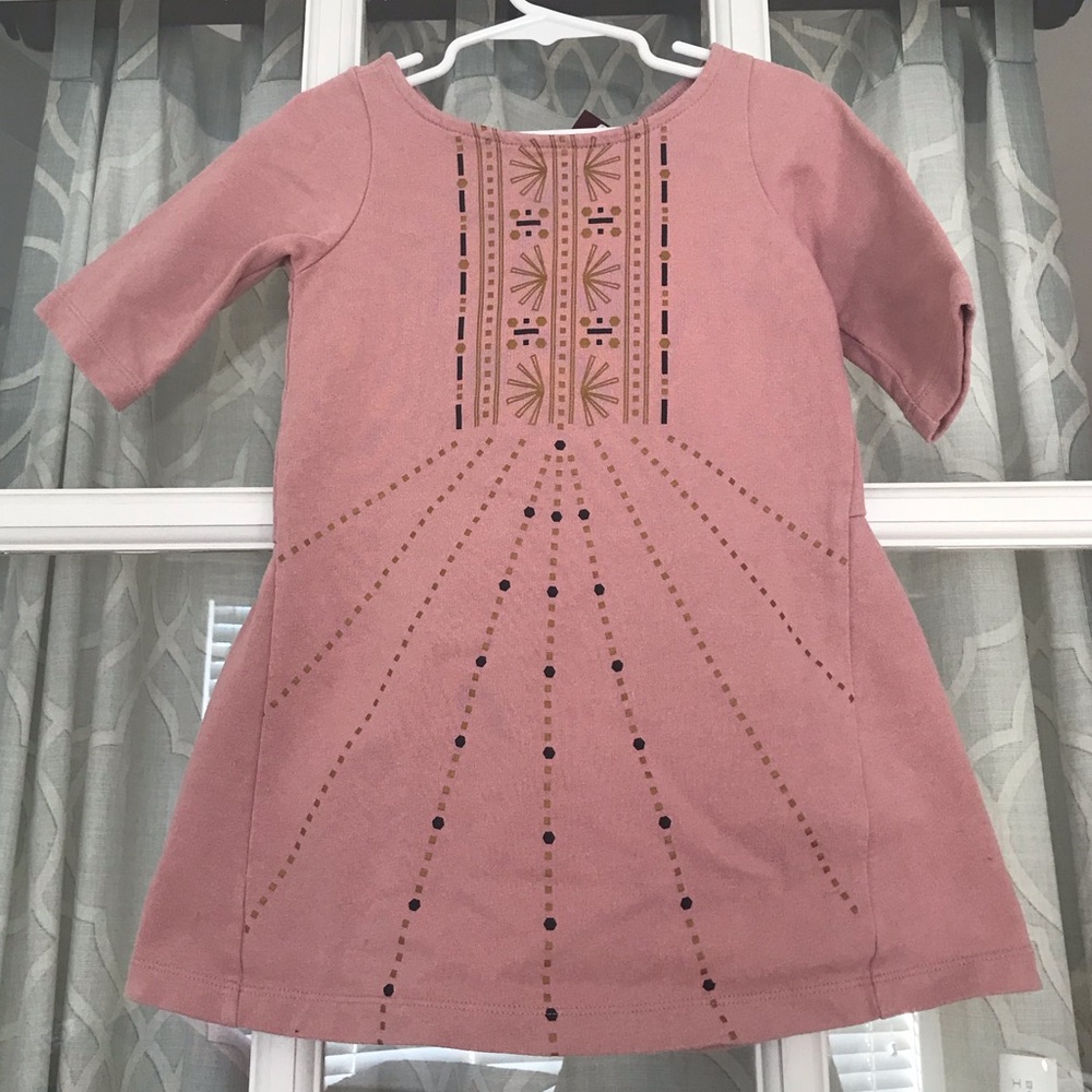Tea Collection size 3 pink blush sweatshirt-weight dress w/ beautiful applique